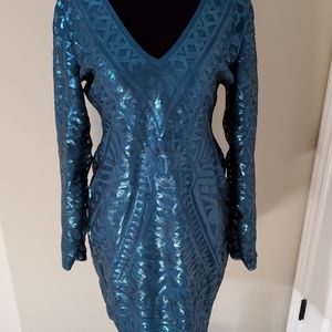 BCBG MAXAZRIA - Teal Sequin Dress - US L